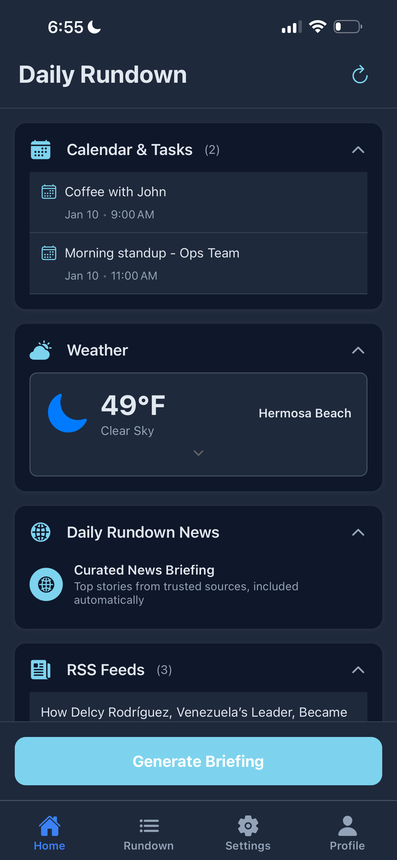 Daily Rundown Home Screen