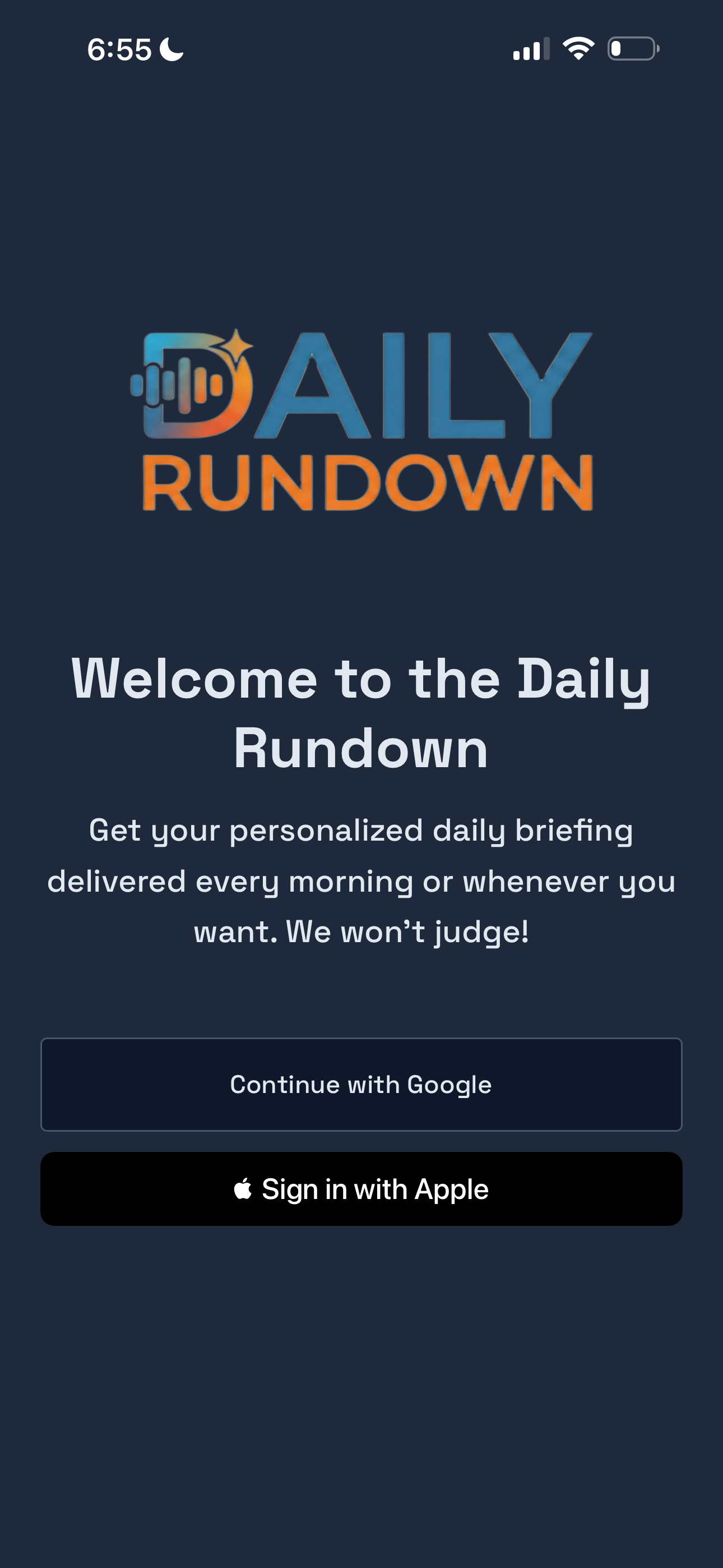 Daily Rundown Login Screen